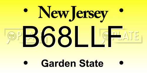 B68LLF New Jersey License Plate
