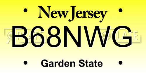 B68NWG New Jersey License Plate