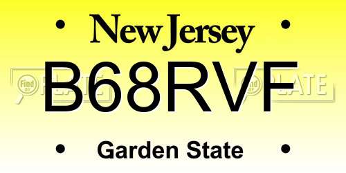 B68RVF New Jersey License Plate