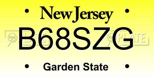 B68SZG New Jersey License Plate