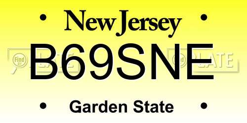 B69SNE New Jersey License Plate