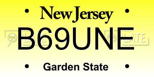 B69UNE New Jersey License Plate