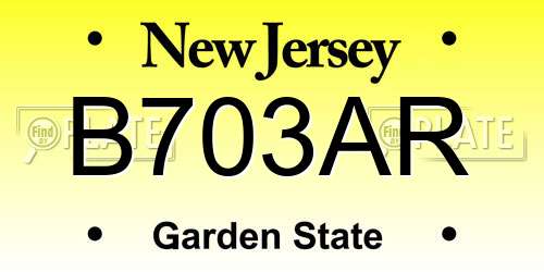 B703AR New Jersey License Plate