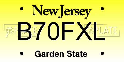 B70FXL New Jersey License Plate
