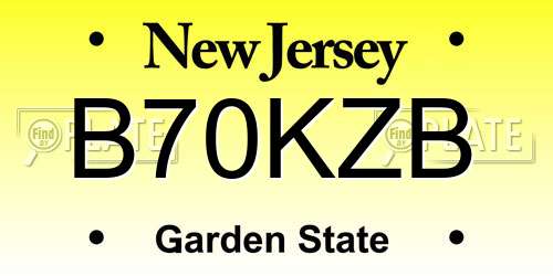 B70KZB New Jersey License Plate