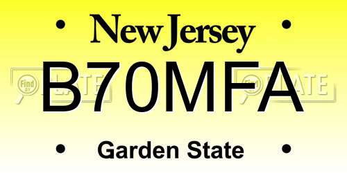 B70MFA New Jersey License Plate