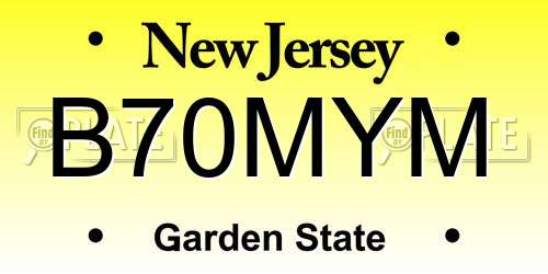B70MYM New Jersey License Plate