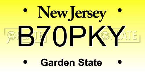 B70PKY New Jersey License Plate