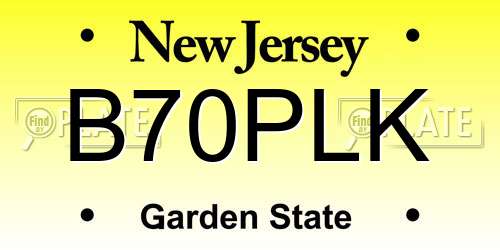 B70PLK New Jersey License Plate