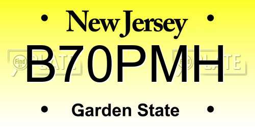 B70PMH New Jersey License Plate