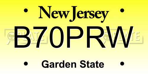 B70PRW New Jersey License Plate