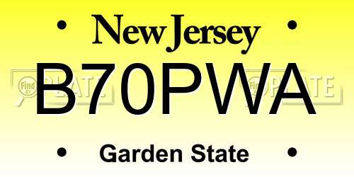 B70PWA New Jersey License Plate