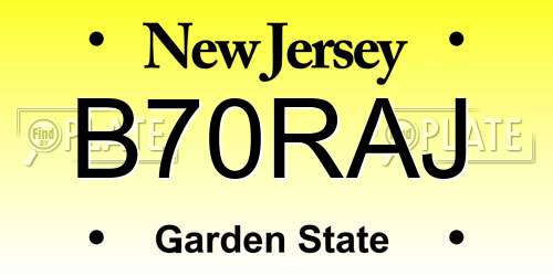 B70RAJ New Jersey License Plate