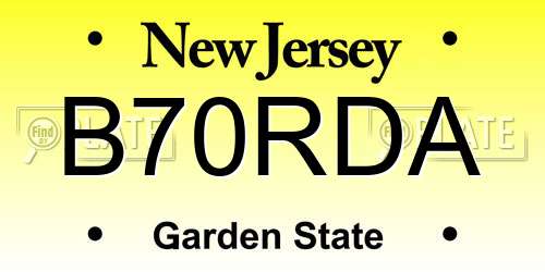 B70RDA New Jersey License Plate