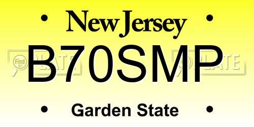 B70SMP New Jersey License Plate