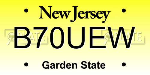 B70UEW New Jersey License Plate
