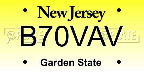 B70VAV New Jersey License Plate
