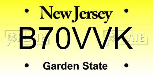 B70VVK New Jersey License Plate