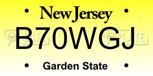B70WGJ New Jersey License Plate