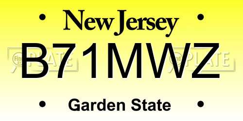 B71MWZ New Jersey License Plate