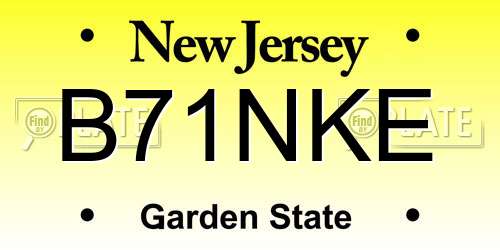 B71NKE New Jersey License Plate