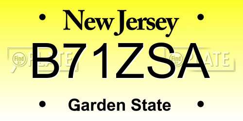 B71ZSA New Jersey License Plate