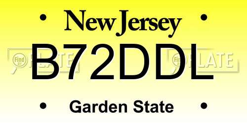 B72DDL New Jersey License Plate