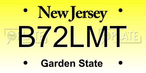B72LMT New Jersey License Plate