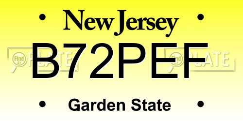 B72PEF New Jersey License Plate