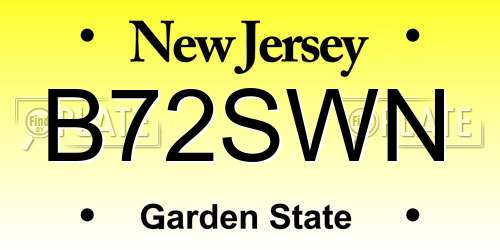 B72SWN New Jersey License Plate