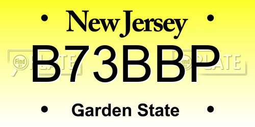 B73BBP New Jersey License Plate