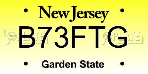 B73FTG New Jersey License Plate