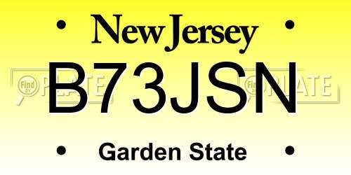 B73JSN New Jersey License Plate