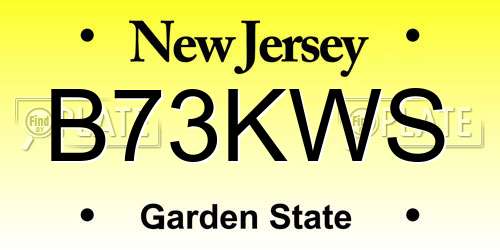 B73KWS New Jersey License Plate