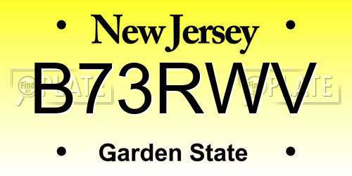 B73RWV New Jersey License Plate