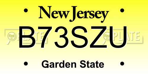 B73SZU New Jersey License Plate