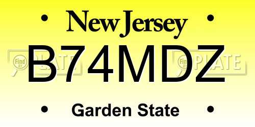 B74MDZ New Jersey License Plate