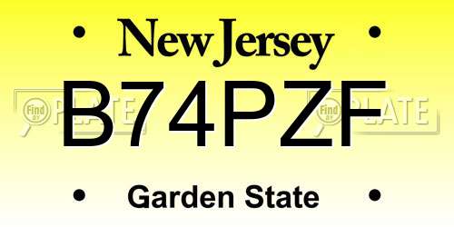 B74PZF New Jersey License Plate