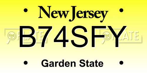 B74SFY New Jersey License Plate