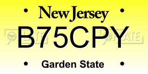 B75CPY New Jersey License Plate