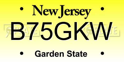 B75GKW New Jersey License Plate