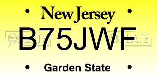 B75JWF New Jersey License Plate