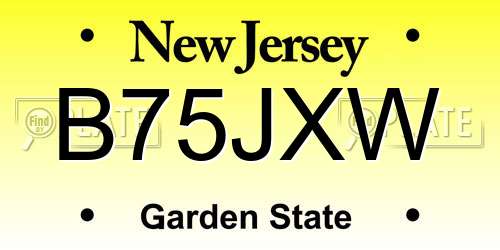 B75JXW New Jersey License Plate