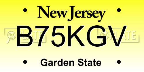 B75KGV New Jersey License Plate