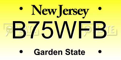 B75WFB New Jersey License Plate