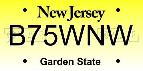 B75WNW New Jersey License Plate