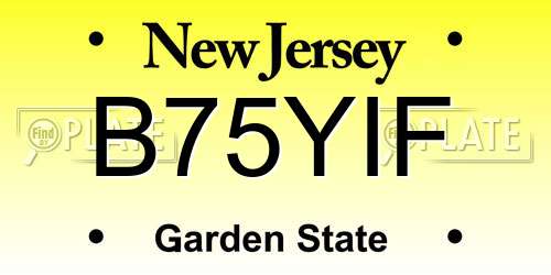 B75YIF New Jersey License Plate