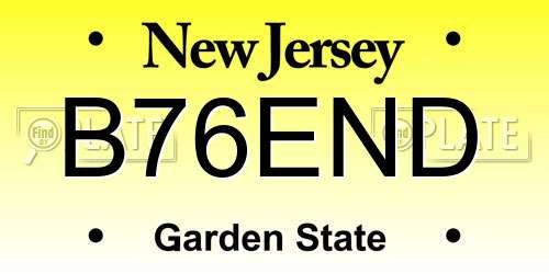 B76END New Jersey License Plate
