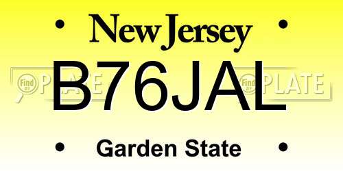 B76JAL New Jersey License Plate