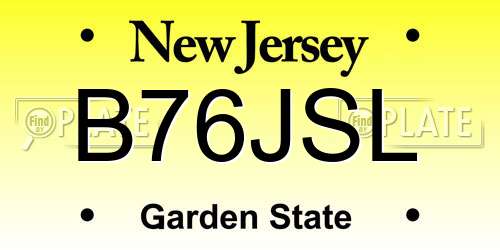 B76JSL New Jersey License Plate